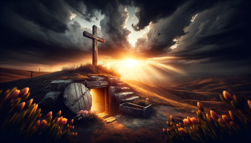 Cross on hill at sunset